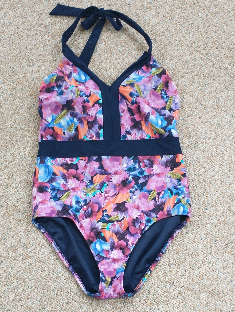Lands' End Floral Banded One Piece Swim Bathing Suit 12 Long